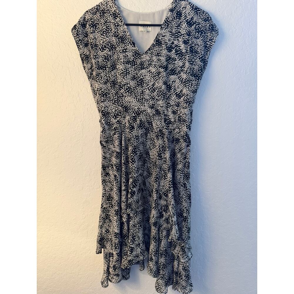 Reiss Black White Printed V-Neck Fit & Flare Dress Size US 4